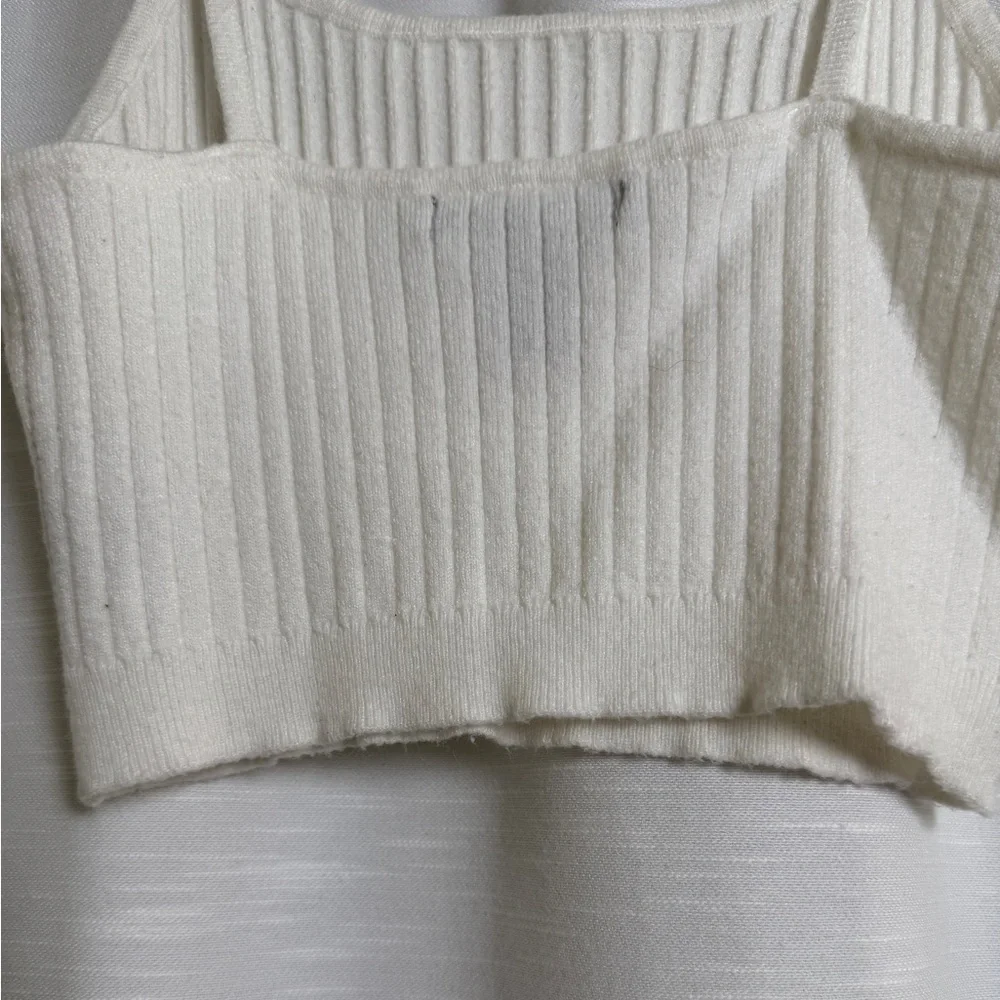 Forever 21 Cream Ribbed Knit Crop Spaghetti Strap Bralette Crop Top | Size M - Picture 8 of 10